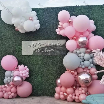 154 adet Maca Bebek Pembe Beyaz Balonlar Garland Kemer Gelin Düğün Dekorasyon Gül Altın Konfeti Balon Doğum Günü Partisi Dekoru