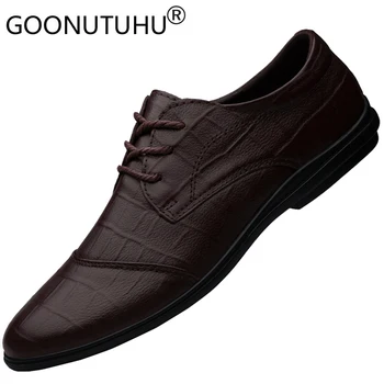2022 Stil Moda erkek ayakkabıları Rahat Hakiki Deri Klasik Katı Kahverengi Siyah Lace Up Derby Ayakkabı Adam rahat ayakkabılar Erkekler İçin