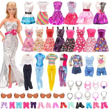 Barwa 41 Adet oyuncak bebek giysileri Barbie=5 Etek+5 Üstleri Pantolon+10 Kısa Etek+10 Ayakkabı + 6 Kolye+5 Güneş Gözlüğü