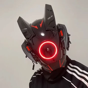 Cyberpunk maskesi-aydınlık maske-LED maske-Samuray kask-Taktik kask Cosplay