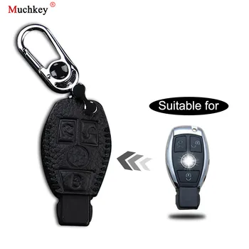 Deri Uzaktan Durumda Araba anahtar çantası Kapak BENZ için 3 Düğmeler akıllı anahtar Lüks Hakiki El Dikiş Siyah Çizgi 1 ADET B Tipi