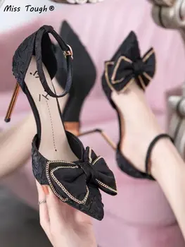 Fransız Lüks Yüksek Topuklu Kadın Kore Moda Zarif Peri parti ayakkabıları Bayanlar Saf Renk Sivri Burun Şık Sandalet Sonbahar 2022