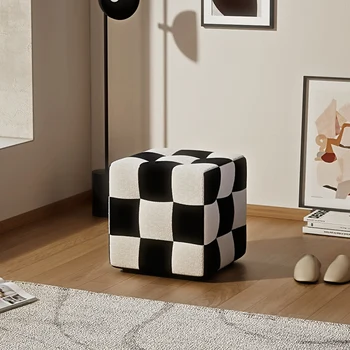 Makyaj Dışkı İskandinav Oturma Odası Siyah ve Beyaz Dama Tahtası Kanepe Tabure Basit Ev Ayakkabı Değişen Tabure Tabure Sandalye