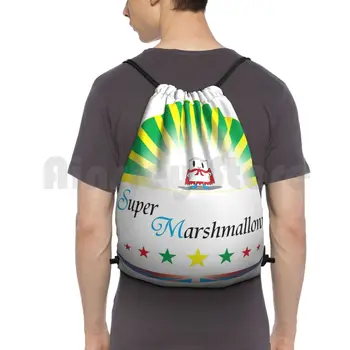 Süper Marshmallow! (Siyah metin ) sırt çantası ipli çanta spor çanta su geçirmez süper kahraman süper kahraman şeker