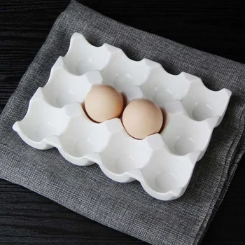 Yaratıcı seramik 6 ızgara 12 ızgara yumurta tepsisi Ev mutfak buzdolabı taze yumurta saklama kutusu pişirme sofra pişirme yumurta tepsisi