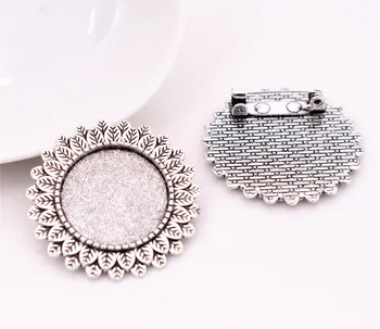 Yeni Moda 2 adet 20mm İç Boyutu Antik Gümüş Kaplama Broş Pin Çiçek Tarzı Cabochon Bankası Ayarı