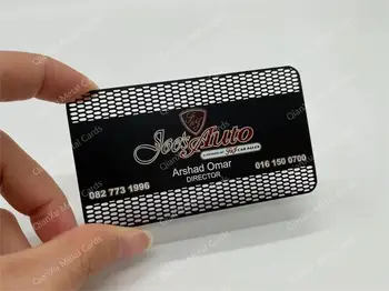 Özelleştirilmiş Hollow Out Mat Siyah Metal Kartvizitler Lazer Kazınmış